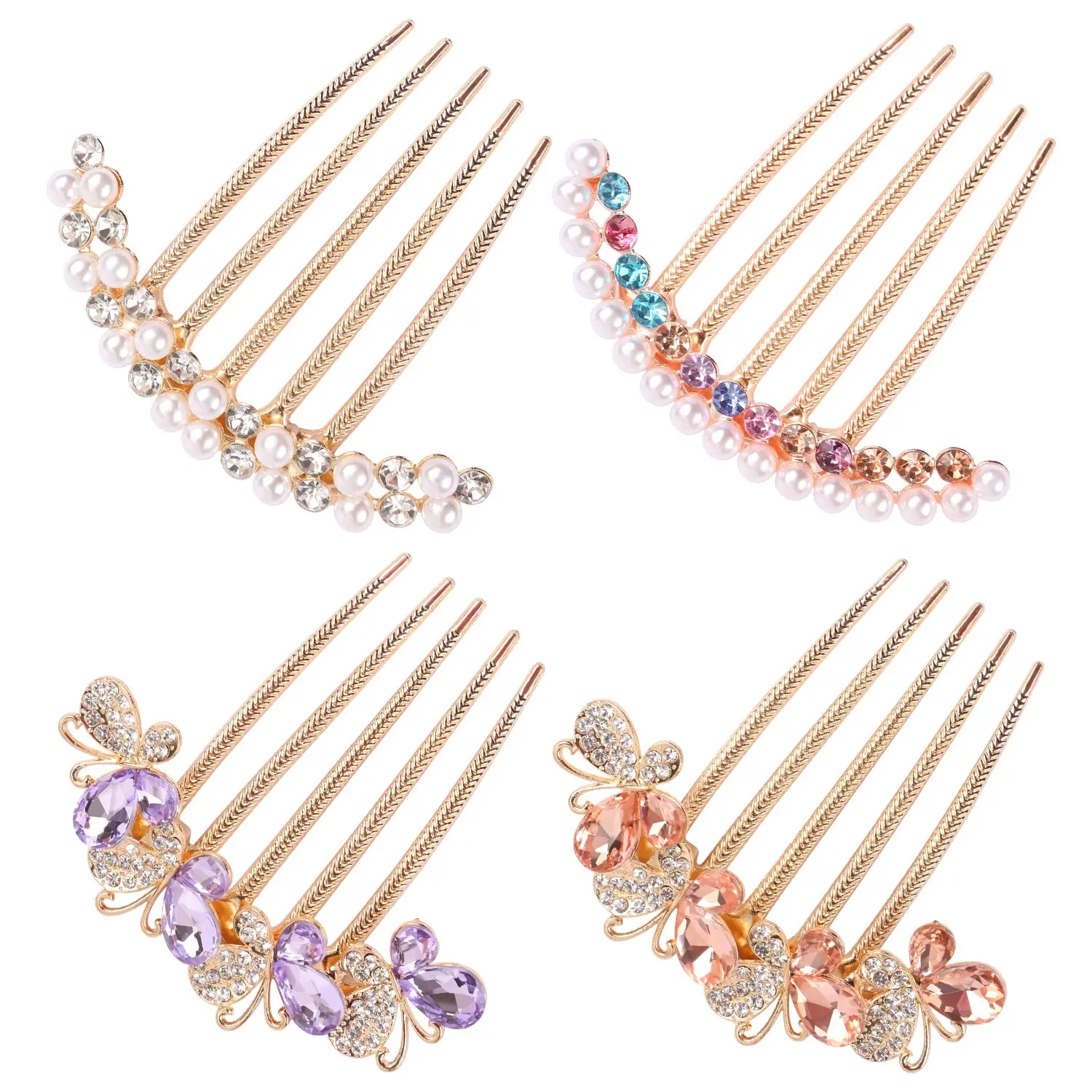 4 Pack U-Shaped Hair Forks with Pearl & Rhinestones, Bridal Styling Combs for Wedding, Prom & Christmas Hairstyles, Bun Maker for Women, Bridal Hair Accessories, Fashion Hairpins, Pearls, Hair Pins Decorative