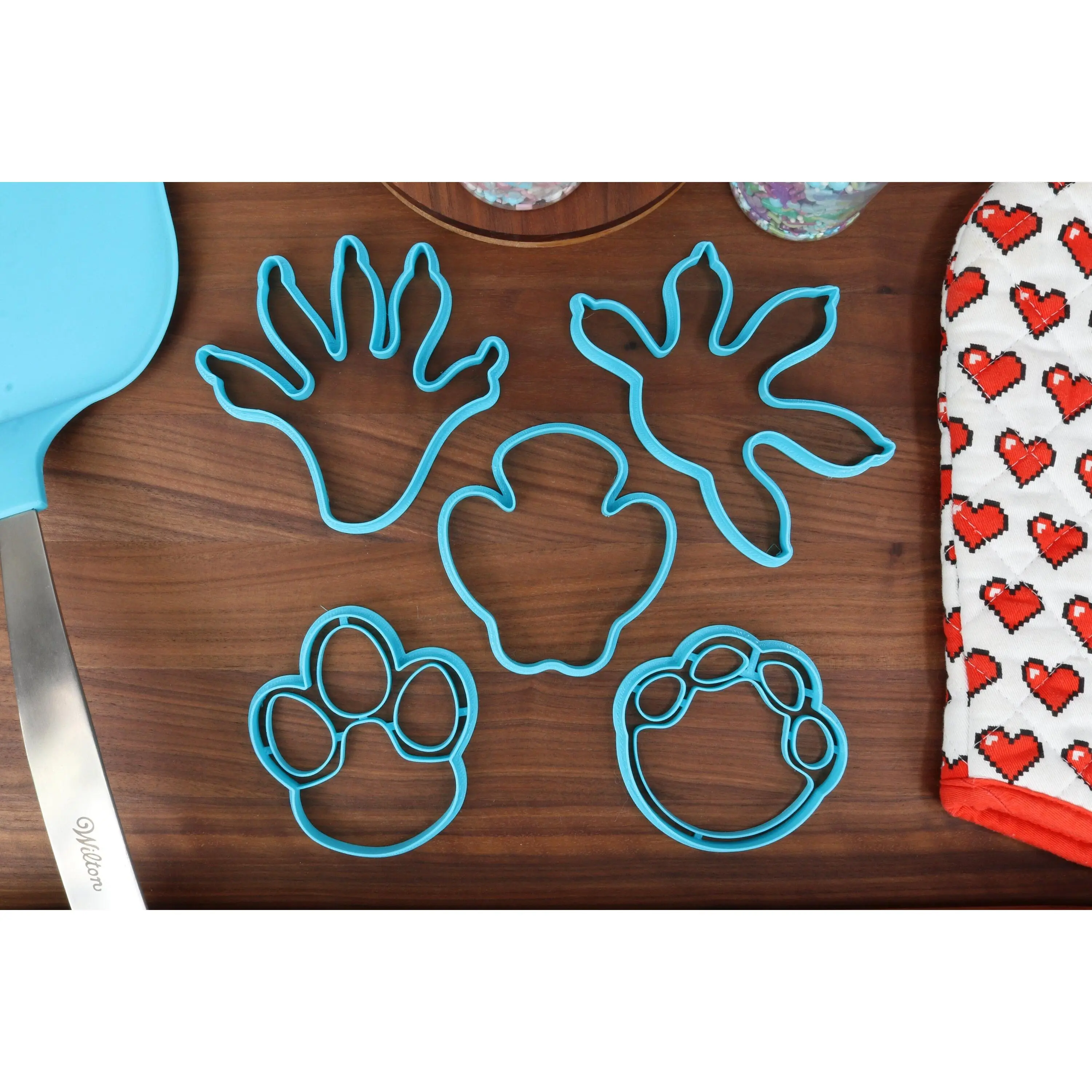 Wild Animal Prints Cookie Cutters - Elephant, Gecko, Raccoon, Rhinoceros, Tapir - Assorted Designs - Plastic Material