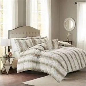Madison Park  King Size Faux Fur Comforter Set, Sand - 4 Piece
