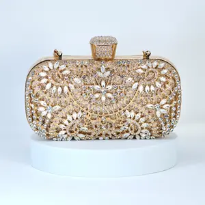 Gold Crystal Floral Leaves Wedding Clutch, Statement Bag, Evening Clutch, Wedding Clutch, Bridal Bag, Silver gold Cross Body Bag