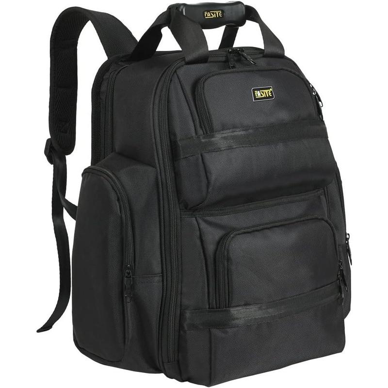 Tool Bag Backpack - & Organizer for Contractor, Electrician, Plumber, HVAC, Large Front Flap Fit 13" -17" Laptops Notebook, Black