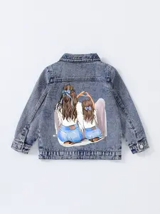 Classic Denim Jacket for Girls, Heart Pattern, Perfect for Mother's Day, Suitable for Ages 8 and Under