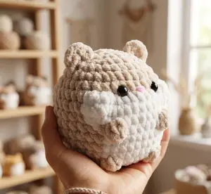 Chubby Crochet Hamster Plush Toy – Soft Velvet Amigurumi Fat Round Mouse Stuffed Animal, Cute Kawaii Desk Accessory, Aesthetic Gift for Girls and Kids