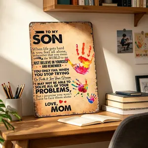 To My Son Inspirational Quote Metal Sign, 8x12 Inch Vintage Rustic Aluminium Wall Art, Love Message from Mom Plaque for Son Bedroom, Heartfelt Graduation Birthday Gift for Son from Mom