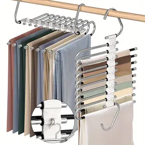 9 Layer Anti-Slip Pants Hanger Rack, Space Saving, Multi-Functional Pant Holder, Stainless Steel Closet Storage Organizer, Home Organizer, Adjustable Hooks Hanger