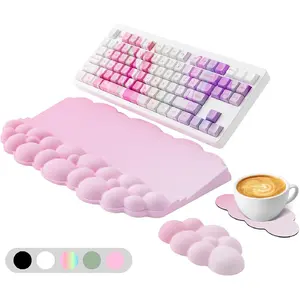 Wrist rest with keyboard stand, ergonomic computer wrist support pad, cloud keyboard heightening stand with wrist pad, memory foam desk pad, suitable for typing in the palm of your hand in the office, home, or school - Pink