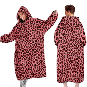 hoodie blanket，Wearable Blanket，Leopard Print Hooded Blanket, Wearable Soft Warm Throw, Cozy Hooded Blanket, Sofa Cover, Home Leisure, Air Conditioning Blanket, Gift for Mom Wife，Christmas Gift,Valentine's Day gift