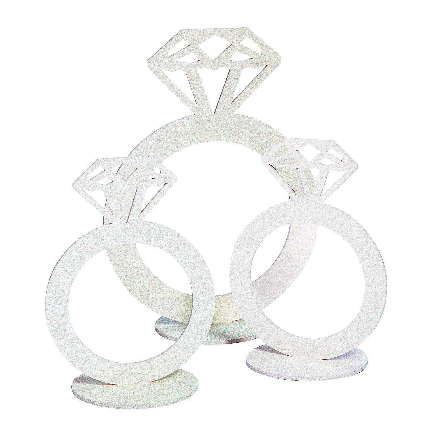 3-Pc Modern Round Ring-Shaped Diamond Foam Tabletop Centerpiece Decor Set, 6.75-9.5in x 9.25-13in Sizes, Romantic Display, Easy Install Reusable for Events, Dining Table Festive Decor