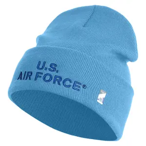 US Air Force Navy Letter Logo Embroidered 12 Inch Solid Knit Cuff Long Beanie Made in USA