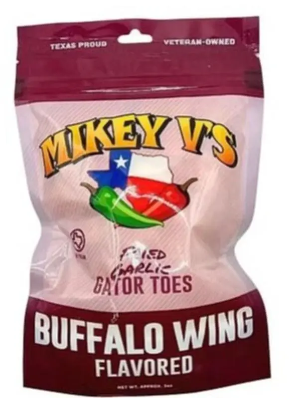 Mikey V’s Buffalo Wings “Gator Toes” – Deep-Fried Garlic Snacks, Crunchy Spicy Garlic Bites, 3 oz Bag