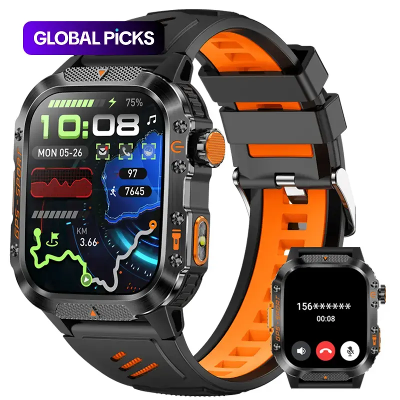 GPS smartwatch, Digital Smart Watch with 2.01-inch HD screen, wireless/answering & making calls/fitness tracker, 100+ sports modes, waterproof, flashlight, weather alarm, calendar, gift, IP68 Waterproof