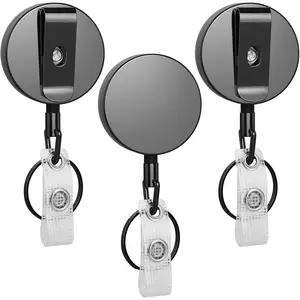 3 count Heavy Duty Badge Reels Retractable Badge Holder,  Metal Retractable  Badge Reel ID with Belt Clip Key Ring for Key Name Card Holder