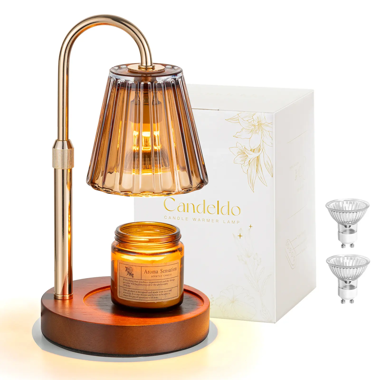 Candle Warmer Lamp, Adjustable Height Smokeless Fragrance Lamp with Timer & Dimmable Light, 2 Bulbs Included, Flameless Electric Candle Melter for Home Bedroom Decor, Ideal Gift for Mom Birthday