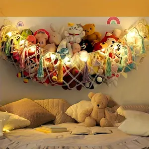 Upgraded Plush Toy Storage Box, Hanging Basket, Home Organizer, Durable Polyester Hanger with Colorful Tassels, Space-Saving Multi-Size, Teenage Girl Room Decoration