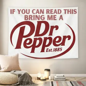 If You Can Read This Bring Me A Dr Pepper Wall Flag, Soda Lover Funny Quote Tapestry, Mid-century Modern Casual Room Decor for Adult Fans, Red Logo Soda Aesthetic Wall Hanging