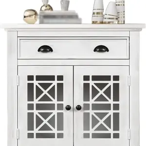 Buffet Cabinet Retro Sideboard Storage Cabinet with Door and Big Wood Drawer Farmhouse Style Chest Drawer Cabinet Vintage White for Living Room Small Storage Cabinet