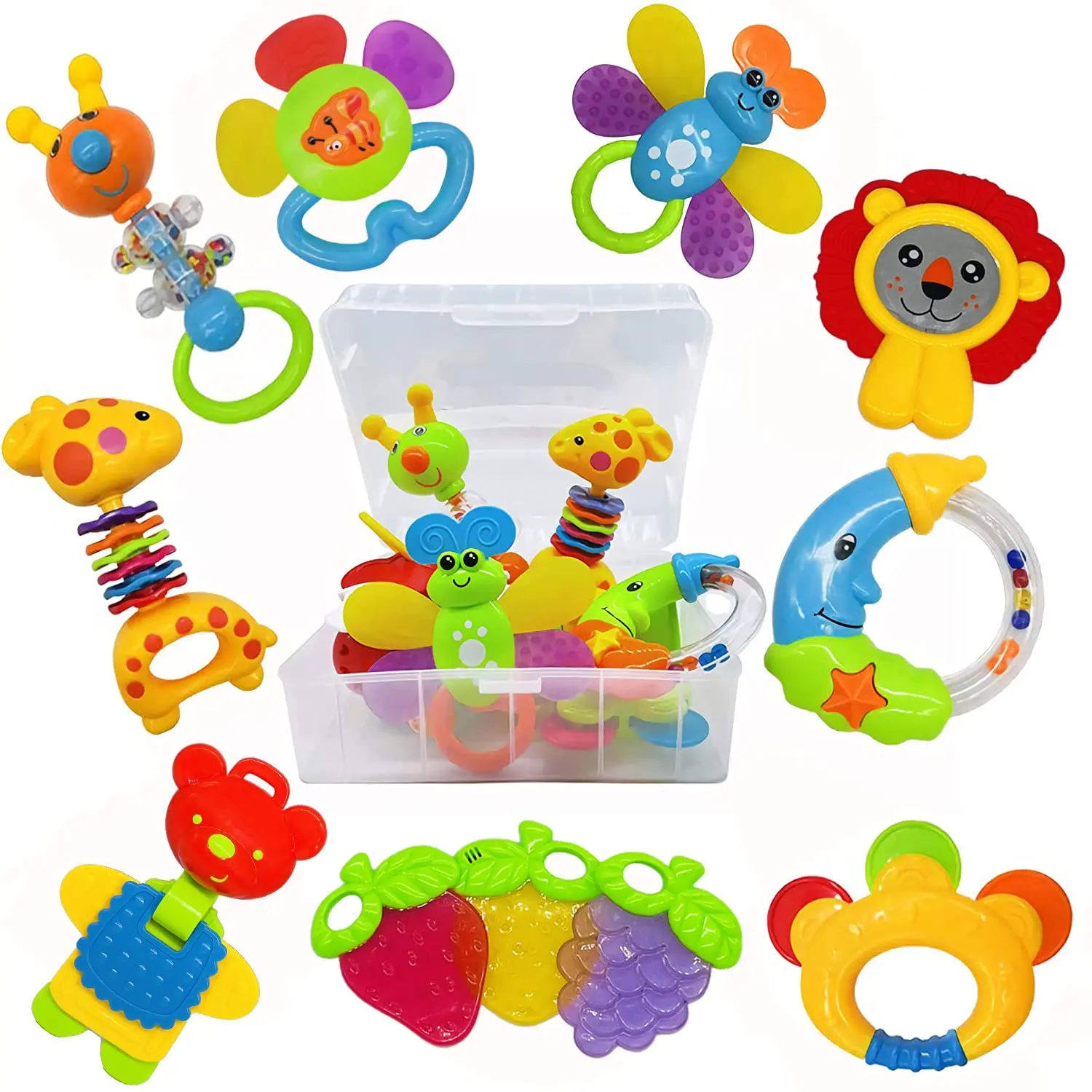 Baby Rattle & Teether Toy Set for 0–6 Months, Infant Toys for 0–3 Months, Newborn Sensory Musical Rattles with Storage Box, BPA-Free Teething Toys, Baby Shower Gift for Boys & Girls