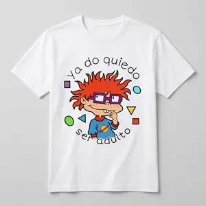 Women’s Plus Size Chuckie Rugrats Vintage Tee | “Ya No Quiero Ser Adulto” Graphic Shirt | Retro 90s Cartoon Oversized Cotton Top | Soft Casual Nostalgia Streetwear
