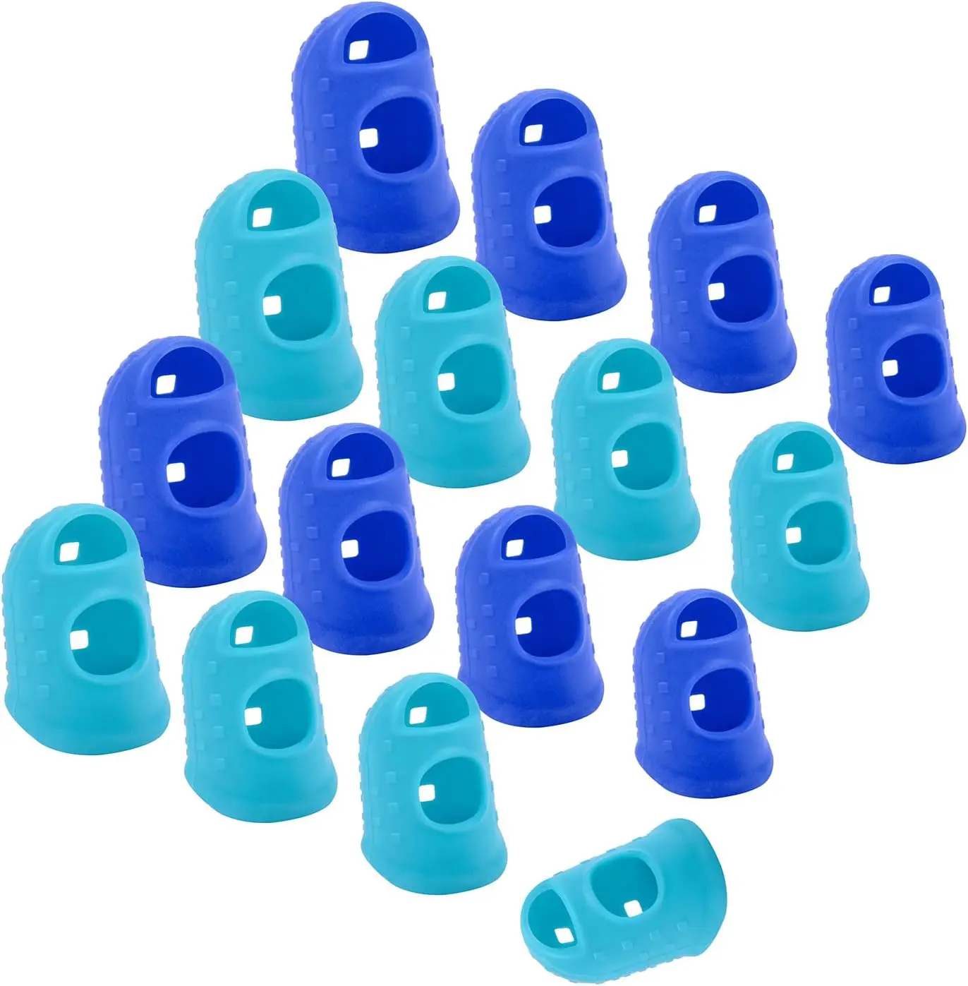 16 count Finger Tips, 4 Sizes  Thimble Fingertip Grips Thumb Protectors Pads Cover for Hand Sewing, Paper Sorting, Page Turning,  Counting, Guitar Playing - Blue, Aqua