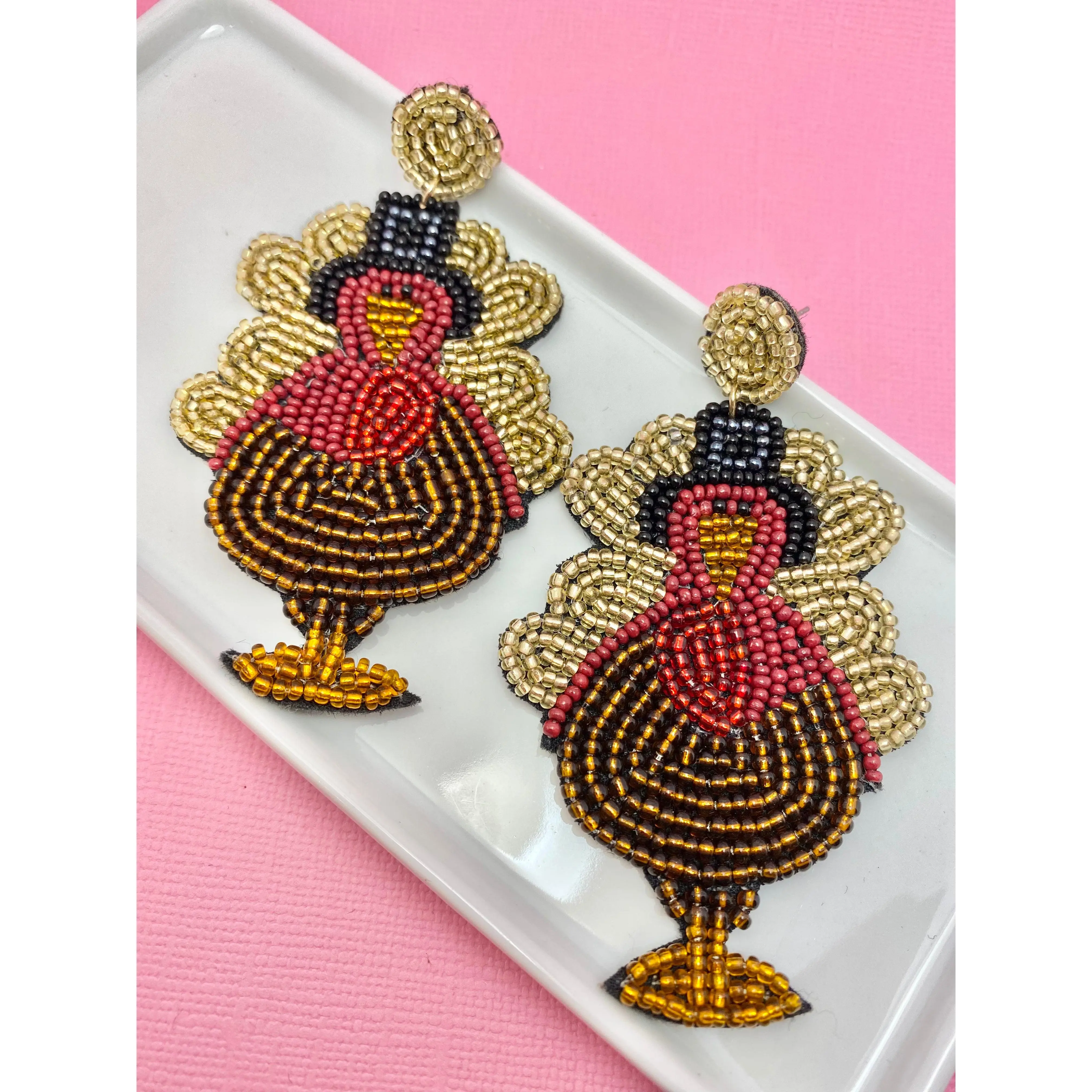 Gobble, Gobble Beaded Turkey Thanksgiving Earrings
