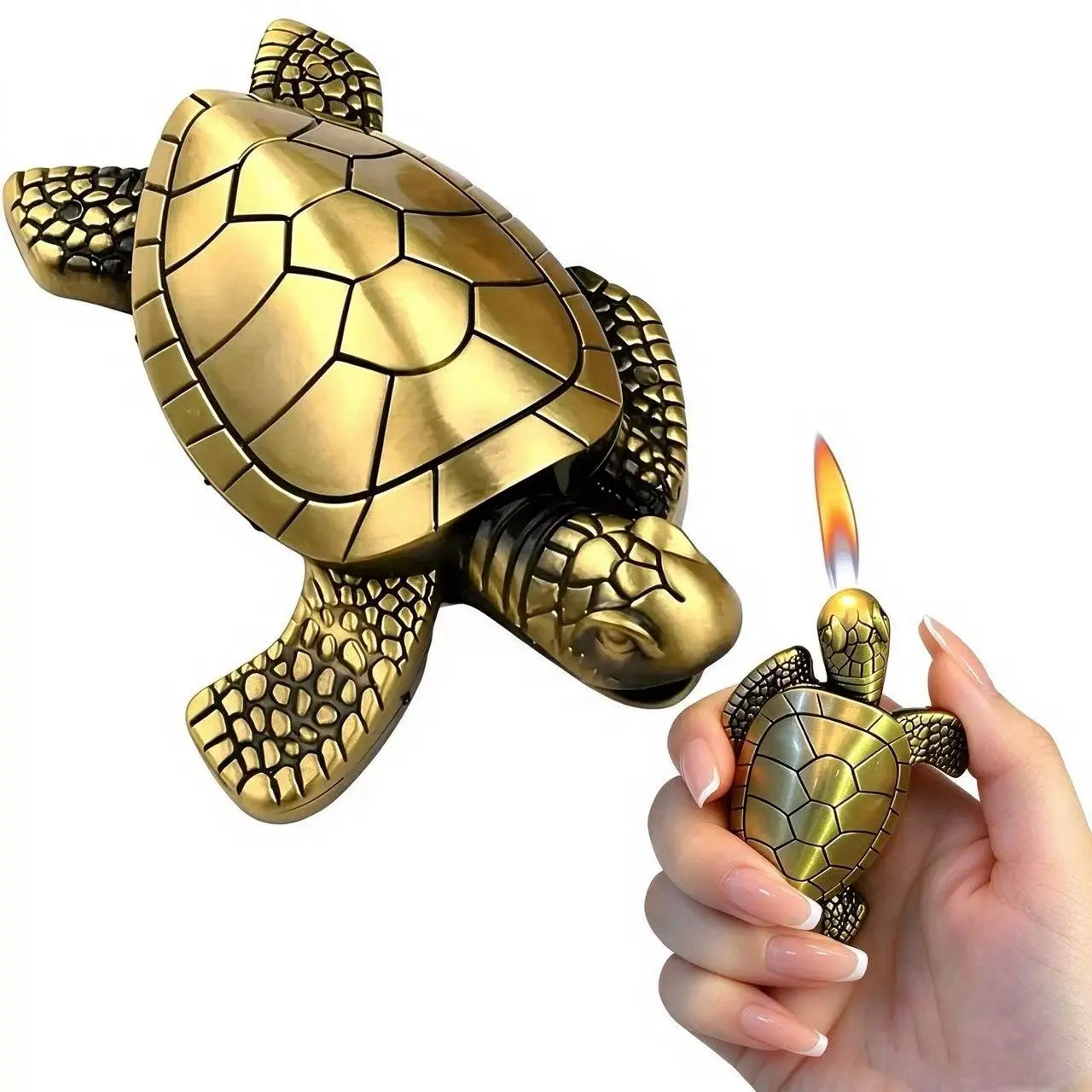 Creative Golden Turtle Desktop Lighter, Refillable Butane Gas Lighter, Adjustable Non-Jet Soft Flame Portable Lighter, Unique Gift for Men & Women