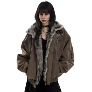 Women's High-End Faux Fur Collar Jacket | Thickened Warm Loose Street Style Coat, Y2K Style