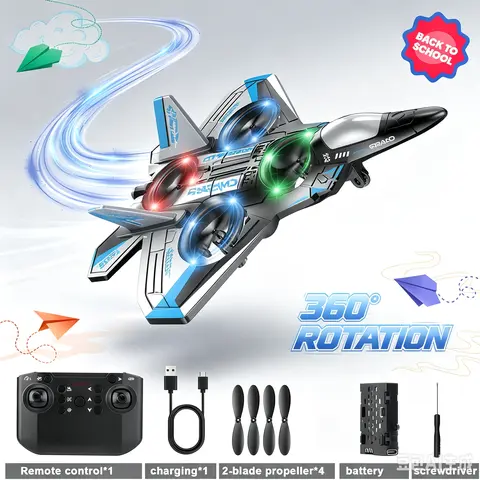 [XmasGifts] TIBIBEE Remote Control Fighter Jet Stunt Plane for Kids Adults, RC Airplane Fighter Jet with Light, 360° Flip Fighter Jet Toys, Stunt Roll, Airplane Toy Gifts for Kids Boys.Configure one battery[Battery life: 5-8 minutes]