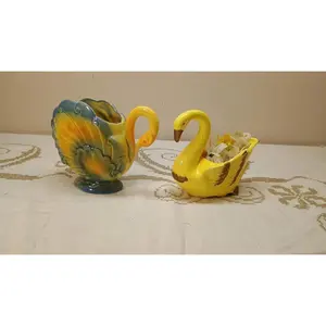 Vintage Ceramic Yellow Swan Planters - McCoy (Set Of 2)