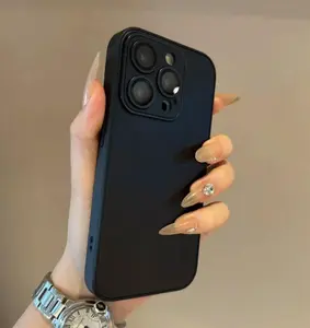 iPhone 14 Pro Max Case with 2 Screen Protectors, Full Liquid Silicone Shell, Shockproof Protective Gel Rubber Phone Case, Fine Hole Soft Shell, Classic Straight Edge, Oil Spray Treatment, Flannel Inside