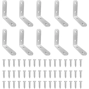 10 count L Brackets Corner Brace, Heavy Duty  Brackets, Stainless Steel Right Angle Brackets, 50mmx50mm Joint Right Angle Bracket Fastener for  Shelves Dressers Chairs with 40 count Screws(2"x2")