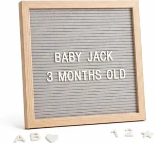 Felt Letter Board 10x10 Inh Gray – 336 Letters Numbers & Symbols – hangeable Message Board with Wooden Frame, Wall Mount or Stand