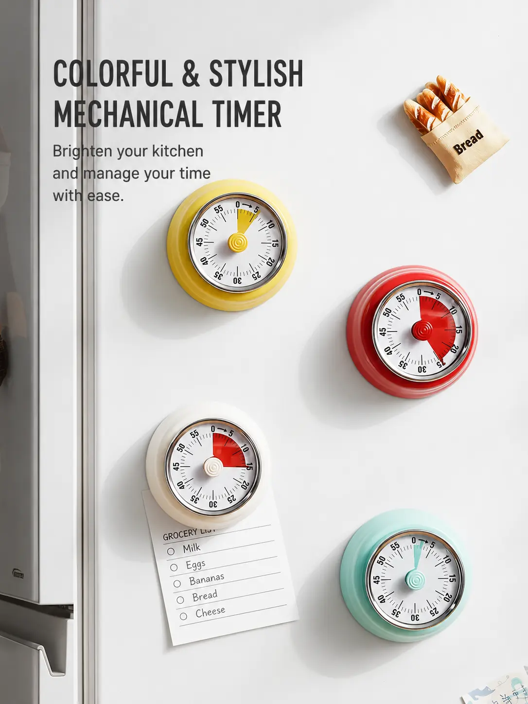Mechanical Kitchen Timer with Magnetic Attachment and 60-Minute Countdown Sound Alarm