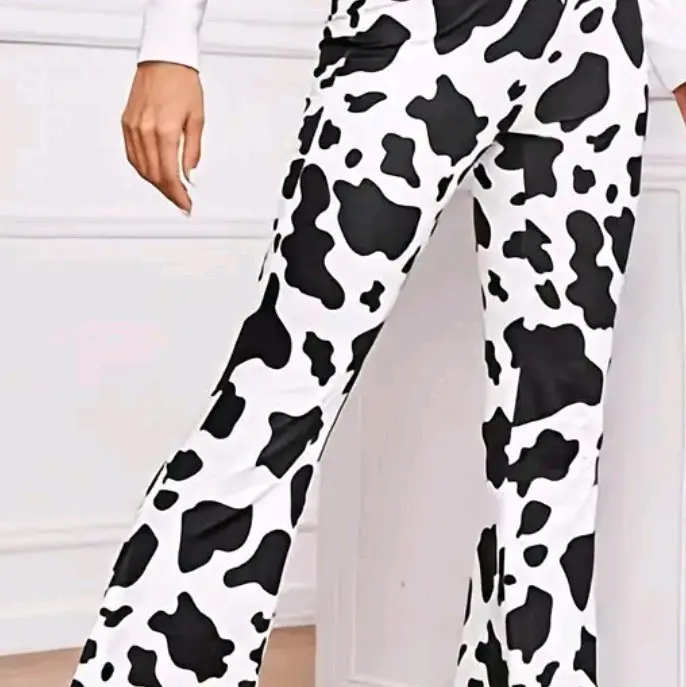 NEW size XLARGE cow print wide leg leggings Black White