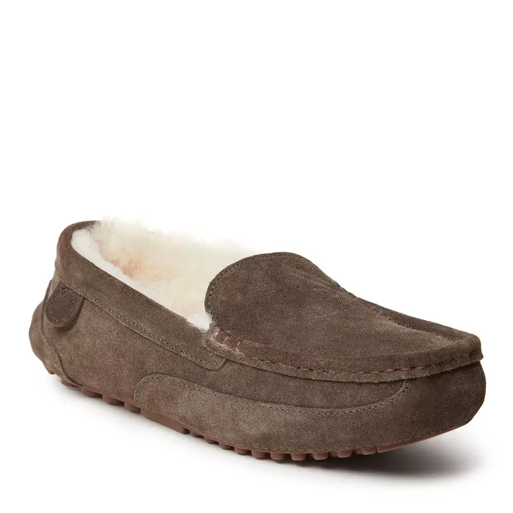 Fireside By Dearfoams Men's Melbourne Genuine Shearling Moccasin Slipper - Coffee Size