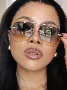 Women's Ombre Tinted Lens Metal Sunglasses, Modern Trendy Sunglasses, Trendy Casual Sunglasses for Everyday Use, Fashion Accessories for Outdoor Activities