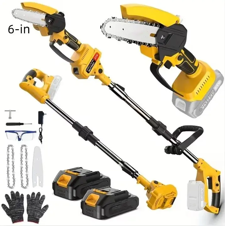 2-in-1 Cordless Pole Saw & Handheld Mini Chainsaw, Electric Power Tool with 2 Batteries for Tree Trimming, Basic Woodworking, Handheld Chainsaws