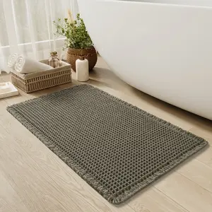 [Ultra-Absorbent Waffle Bath Mat] SIXHOME Ultra-Absorbent Waffle Bath Mat - Non-Slip, Machine Washable, Rubber Backed Polyester Blend - Tassels Rug for Bathroom Floor Rectangle Green