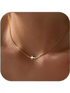 Women's Cross Necklace 14K Gold Plated Exquisite Small Cross Pendant Necklace, Cross Necklace, Easter Basket Filler, Religious Jewelry Gift, Simple Gift, for Girlfriend