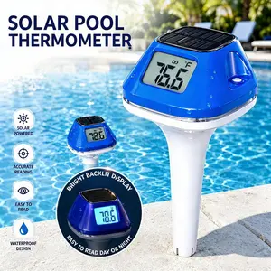 LuxBlue Solar Pool Thermometer Floating Easy Read, Digital Pool Thermometer with Large Backlit LCD Screen & Rope, IP68 Waterproof Pool Temperature Thermometer, Pool Temperature Gauge for Hot Tub, Spa