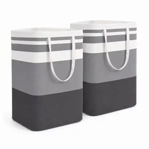 2-Pack Large Foldable Laundry Hampers with Carry Handles, Fabric Storage Baskets for Clothes, Blankets and Toys, Gray and White