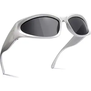 Y2K Wrap Around Sunglasses Fashion Rave Metallic Chrome Space Alien Glasses Futuristic Shades Sports for Women Men