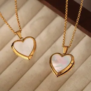 Valentine’s Heart Locket Necklace with Mother of Pearl | Gold Photo Locket Gift