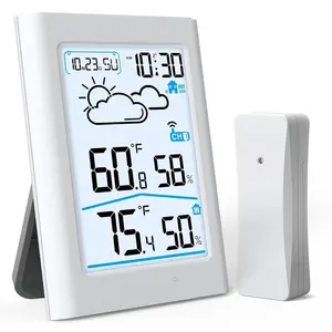 Indoor Outdoor Thermometer  with Clock,   Weather Station Indoor Outdoor, Portable Outside Temperature  for  Patio