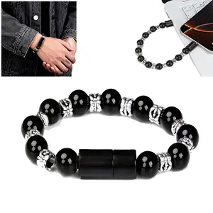 2 in 1 Beaded Bracelet Charging Cable, Wearable Fast Charging Cord for Type-C & Lightning Phones