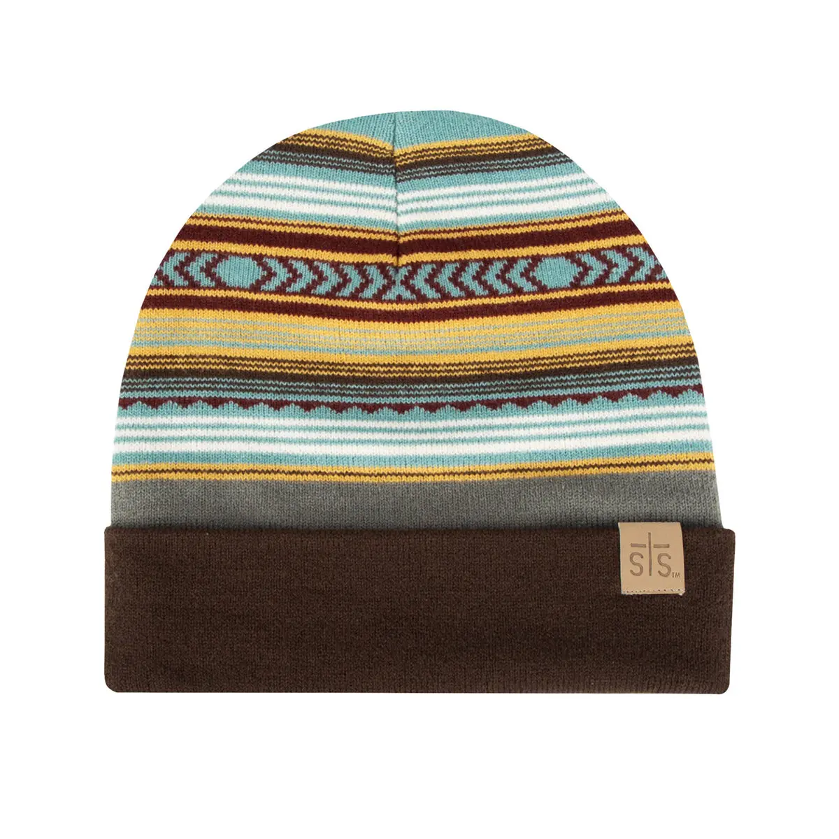 STS Ranch Turquoise & Brown Aztec Striped Beanie