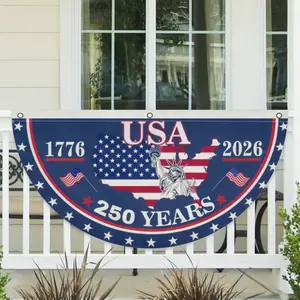 USA 250th Anniversary Semicircle Fence Banner, 1776–2026 Patriotic Bunting Flag, American Flag Half Round Banner, Fourth Of July Independence Day Outdoor Decor, USA 250 Years Porch Fence Party Banner