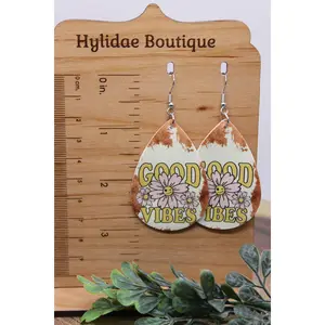 Good Vibes Teardrop || Faux Leather Dangle Earrings || Hypoallergenic