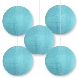 BULK PACK (5) 10 Inch Baby Blue Shimmering Nylon Lantern, Parallel Ribbing, Durable, Hanging