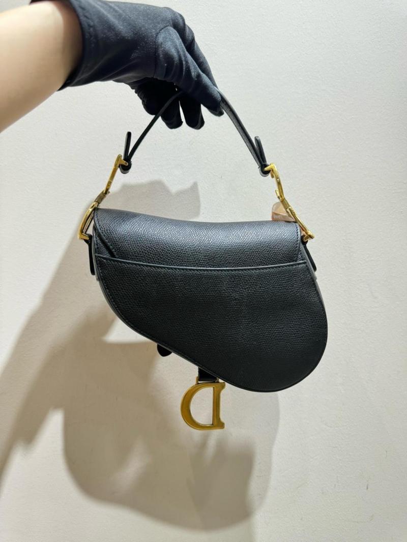 Pre-owned Christian Dior Leather Shoulder Bags Preloved Dior Saddle Black Small w Strap 108523