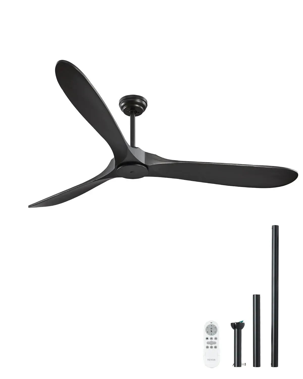 【Fallpicks】VEVOR 72 Inch Ceiling Fan without Light, 6-Speed Remote Control, 3-Wood-Blade, Reversible DC Motor, Modern Low Profile Flush Mount Exterior Fan for Bedroom, Living Room, Patio, Indoor/Outdoor, Black